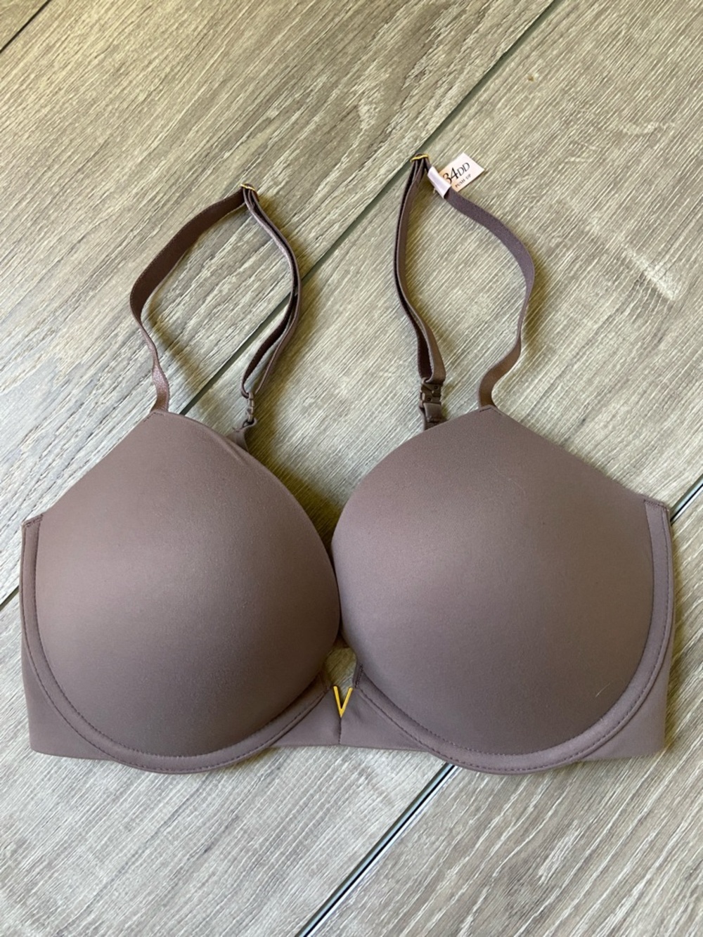 Victoria's Secret Brown Smooth T-Shirt Bra with Gold V Accent